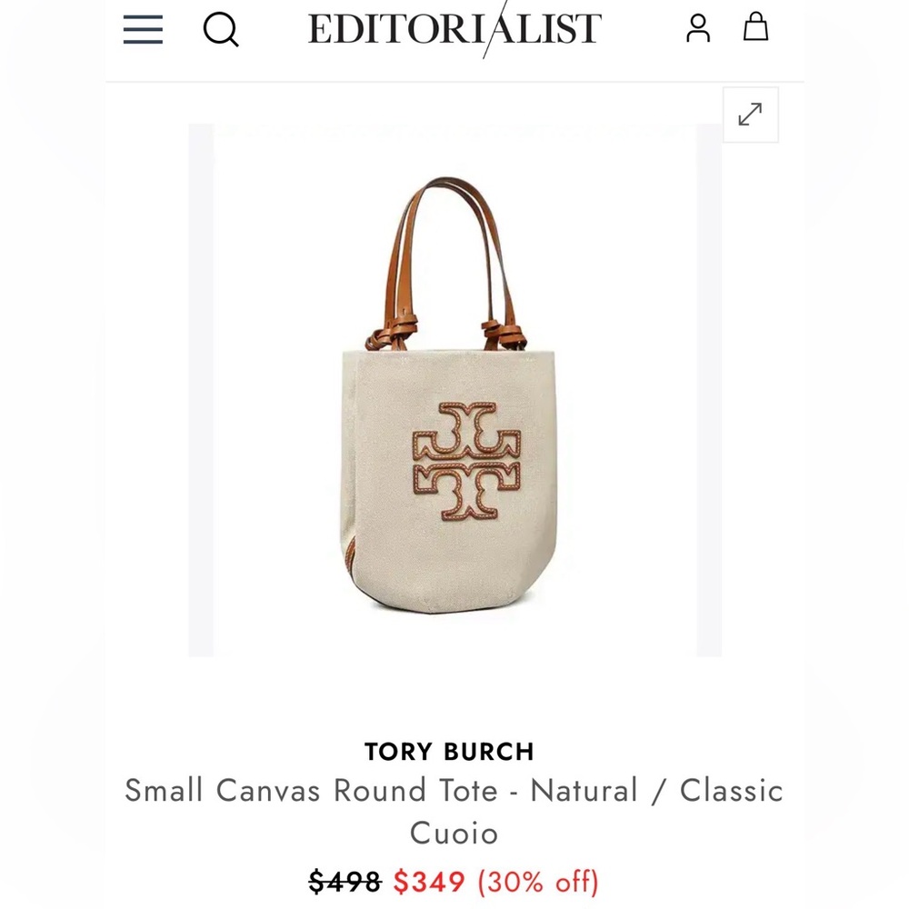 Authentic Tory Burch Small Canvas Round Tote Purse Natural / Classic - Picture 12 of 13